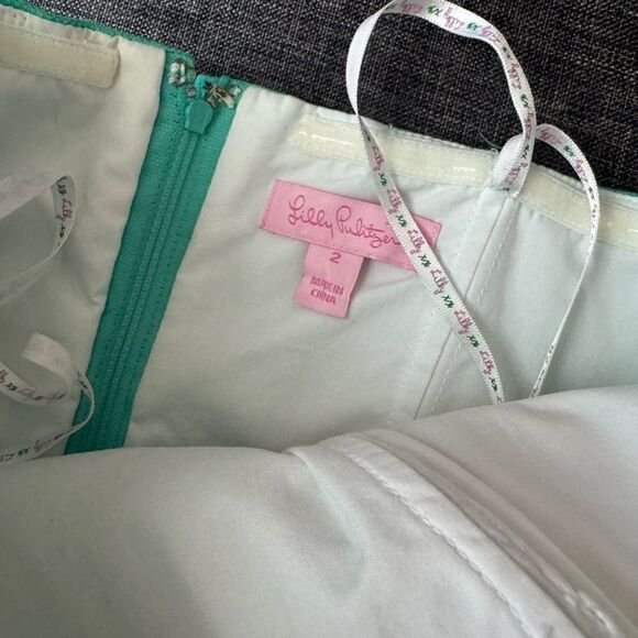 Lilly Pulitzer Bowen Lagoon Green Comb Get It Embroidered Strapless Dress Sz 2 - Picture 2 of 15